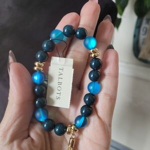 Talbots Blue Beaded Bracelet with Gold Accents & Charms